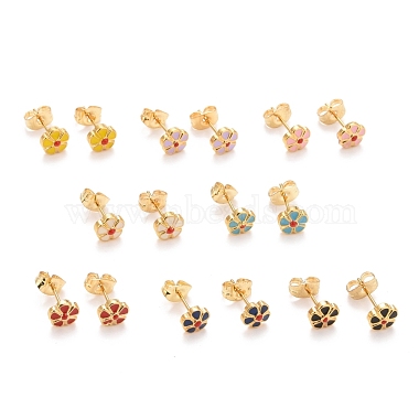 Mixed Color Flower 304 Stainless Steel Stud Earrings