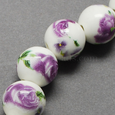 Perles de porcelaine imprimées manuelles(X-PORC-Q199-12mm-01)-2