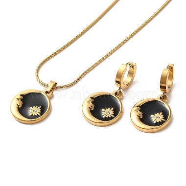 Ion Plating(IP) Moon & Flower Golden 304 Stainless Steel Jewelry Set with Enamel(SJEW-H306-02G-02)-2