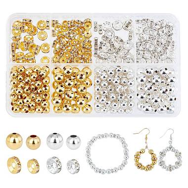 Golden & Silver Rondelle Brass+Rhinestone Spacer Beads