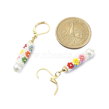 Glass Seed Braided Column with Flower Dangle Leverback Earrings(EJEW-MZ00055)-4