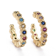 Brass Micro Pave Cubic Zirconia Cuff Earrings, Long-Lasting Plated, Flower, Colorful, Real 18K Gold Plated, 13x15x2.5mm(ZIRC-H109-06G)