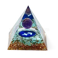 Orgonite Pyramid Resin Energy Generators, Reiki Natural Amethyst Beads Inside for Home Office Desk Decoration, Sagittarius, 59.5x59.5x59.5mm(DJEW-D013-05B)