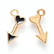 Alloy Enamel Charms, Arrow,with Heart, Light Gold, Black, 15x8x1.5mm, Hole: 1.6mm(X-ENAM-S121-077)