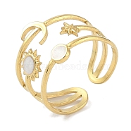 Ion Plating(IP) 304 Stainless Steel Enamel Cuff Finger Rings, Moon Star Sun Wide Open Rings for Women, Real 18K Gold Plated, Adjustable, 14.5mm(RJEW-L107-037G-01)