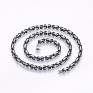 201 Stainless Steel Byzantine Chain Necklaces, with Lobster Claw Clasps, Gunmetal & Stainless Steel Color, 23.6 inch(60cm), 4x4mm(NJEW-O102-18PB)
