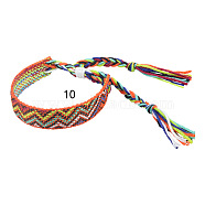 Cotton Braided Wave Pattern Cord Bracelet, Ethnic Tribal Adjustable Brazilian Bracelet for Women, Orange, 5-1/2~10-5/8 inch(14~27cm)(FIND-PW0013-002J)