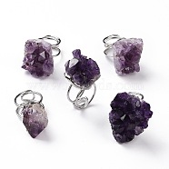 Natural Amethyst Nuggets Cuff Ring, Raw Rough Ring, Platinum Plated Brass Jewelry for Women, Inner Diameter: 17.6~18.7mm(RJEW-G271-01P-02)