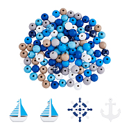 DIY Ocean Theme Jewelry Making Finding Kit, Including Helm & Anchor & Sailboat Wood Big Pendants & Beads, Mixed Color, 168Pcs/bag(DIY-FH0005-29)