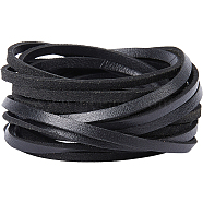 Flat Cowhide Leather Jewelry Cord, Jewelry DIY Making Material, Black, 4x2mm(LC-GF0001-10B-04)