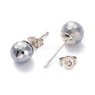 Terahertz Stone Stud Earrings, with Brass Pin, Round, Faceted, 7.5x7.5mm, Pin: 0.6mm(G-K311-41)