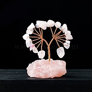Natural Rose Quartz Chips Tree Decorations, Gemstone Base with Copper Wire Feng Shui Energy Stone Gift for Home Office Desktop Ornament, 55~70mm(PW-WG50377-02)