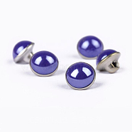 Resin Shank Buttons, with Brass Finding, Half Round/Dome, for Overcoat Garment Accessories, Platinum, Dark Blue, 10x8mm, Hole: 3x2.5mm(BUTT-WH0016-04P-11)