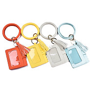 Multifunctional PU Leather Wristlet Circle Key Ring Bangle Card Pocket, Tassel Bangle Key Ring Card Holder, for Women Girls, Mixed Color, 11-1/4 inch(28.5cm)(AJEW-T011-01)