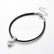 Heart 304 Stainless Steel Charm Bracelets, with Cowhide Leather Cord, Stainless Steel Color, 185x2.5mm(BJEW-JB01995)