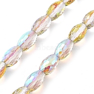 Electroplate Transparent Glass Beads Strands, Oval, Half Rainbow Plated, Faceted, Colorful, 10x6mm, Hole: 1.2mm, about 39pcs/strand, 15.94''(40.5cm)(EGLA-M032-02A-HR02)