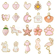 20Pcs 20 Styles Alloy Enamel Pendants, Mixed Shapes, Pink, 12~26x7~15x1~6mm, hole: 1~4mm, 1pc/style(ENAM-FS0001-73D)