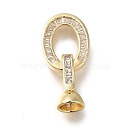 Brass Micro Pave Clear Cubic Zirconia Fold Over Clasps, Oval, Real 18K Gold Plated, 28mm(KK-H480-38G)