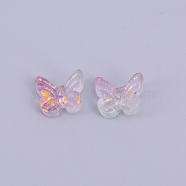 Transparent & Frosted Czech Glass Beads, with Glitter Powder, Butterfly, Orchid, 9.5x11x3.8~4.5mm, Hole: 1.2mm(KY-CJC0004-02J)