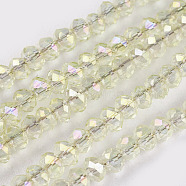 Electroplate Glass Beads Strands, Rainbow Plated, Faceted, Rondelle, Beige, 3x2mm, Hole: 1mm, about 160~165pcs/strand, 15.35 inch~15.75 inch(39~40cm)(EGLA-J025-F24)