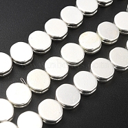 Non-magnetic Synthetic Hematite Beads Strands, Galvanic Plating(Color Retention for 1 Year), Flat Round, Silver Plated, 9.5x9x3.5mm, Hole: 1.2mm, about 44pcs/strand, 15.75 inch(40cm)(G-B014-02S)