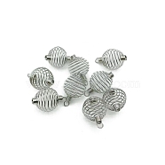 Carbon Steel Spiral Bead Cage Pendants, Hollow Spring Ball Charms, Platinum, 35x25mm(PW-WG10335-02)