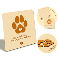 Wooden Commemorative Cards, Square, Paw Print, 130x130x4mm(WOOD-WH0040-007)