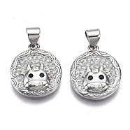 Brass Micro Pave Cubic Zirconia Pendants, Flat Round with Cattle, Nickel Free, Real Platinum Plated, 17.5x15x3.5mm, Hole: 3.5x4.5mm(ZIRC-T013-08P-NF)