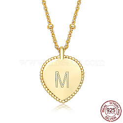 925 Sterling Silver Satellite Chains Pendant Necklaces, Heart, Golden, Letter M, 15.75 inch(40cm)(KK4299-2)