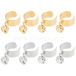 8Pcs 4 Style 304 Stainless Steel Open Cuff Rings Set with Charms, Moon & Star & Flat Round, Golden & Stainless Steel Color, Inner Diameter: 17~18mm, 2Pcs/style(RJEW-AB00009)