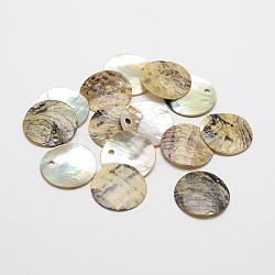 Flat Round Natural Akoya Shell Pendants, Mother of Pearl Shell Pendants, Tan, 17.5x1mm, Hole: 1mm; about 1440pcs/bag(SHEL-N031-11)