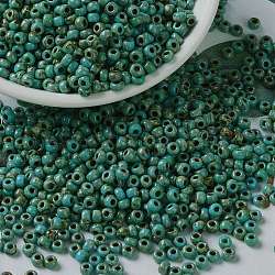 MIYUKI Round Rocailles Beads, Japanese Seed Beads, (RR4514) Opaque Turquoise Blue Picasso, 8/0, 3mm, Hole: 1mm, about 422~455pcs/10g(X-SEED-G008-RR4514)