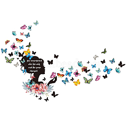 PVC Wall Stickers, for Wall Decoration, Woman with Word She remembered who she was and the game changed, Butterfly Pattern, 290x800~900mm, 2pcs/set(DIY-WH0228-413)