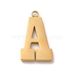 304 Stainless Steel Pendants, Letter A Charm, Real 14K Gold Plated, 17.5x10x1mm, Hole: 1.6mm(STAS-L022-227G)