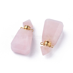 Faceted Natural Rose Quartz Openable Perfume Bottle Pendants, with 304 Stainless Steel Findings, Trapezoid, Golden, 37~38x18x12~13mm, Hole: 1.8mm, Bottle Capacity: 1ml(0.034 fl. oz)(G-P435-B-01G)