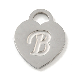 Non-Tarnish 304 Stainless Steel Pendants, Laser Cut, Heart with Letter Charm, Stainless Steel Color, Letter B, 15x12x1mm, Hole: 3x3.5mm(FIND-M017-01P-B)