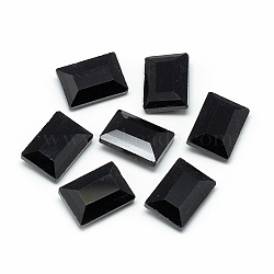 Pointed Back Glass Rhinestone Cabochons, Back Plated, Faceted, Rectangle, Black, 14x10x5.1mm(RGLA-T031-10x14mm-23)