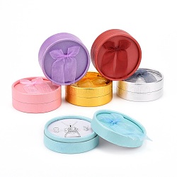 Cardboard Bracelet Boxes, with Sponge inside, Bowknot, Flat Round, Mixed Color, 8.4x3.5cm(OBOX-G009-04)