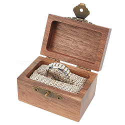 Rectangle Vintage Wood Ring Storage Boxes, Flip Cover Case, with Jute Inside and Iron Clasps, for Wedding, Proposal, Valentine's Day, Saddle Brown, 4.4x6x3.65cm, Inner Size: 4.95x2.95x1.8cm(CON-WH0087-85B)