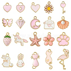 20Pcs 20 Styles Alloy Enamel Pendants, Mixed Shapes, Pink, 12~26x7~15x1~6mm, hole: 1~4mm, 1pc/style(ENAM-FS0001-73D)