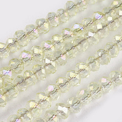 Electroplate Glass Beads Strands, Rainbow Plated, Faceted, Rondelle, Beige, 3x2mm, Hole: 1mm, about 160~165pcs/strand, 15.35 inch~15.75 inch(39~40cm)(EGLA-J025-F24)