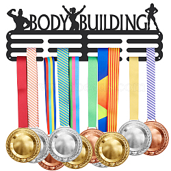Fashion Iron Medal Hanger Holder Display Wall Rack, 3 Line, with Screws, Word Body Building, Sports Themed Pattern, 150x400mm(ODIS-WH0021-207)