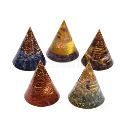 Orgonite Cone, Resin Pointed Home Display Decorations, with Natural Gemstone and Metal Findings, 50x60mm(DJEW-K017-04)