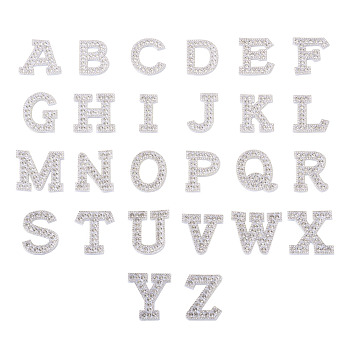 Alphabet Resin Rhinestone Patches, Iron/Sew on Appliques, Costume Accessories, for Clothes, Bag Pants, Silver, 43.5~50x20~51x3mm