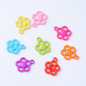Opaque Acrylic Pendants, Flower, Mixed Color, 29x24x5mm, Hole: 3mm