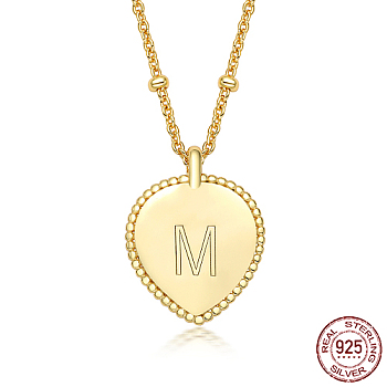 925 Sterling Silver Satellite Chains Pendant Necklaces, Heart, Golden, Letter M, 15.75 inch(40cm)