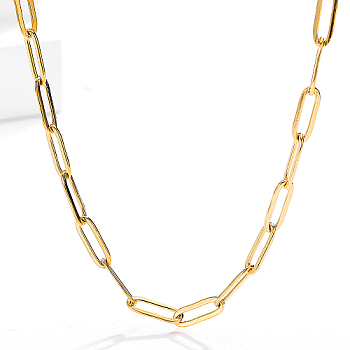 Stainless Steel Paperclip Chain Necklaces for Women, Real 18K Gold Plated, 17.72 inch(45cm)