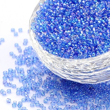 8/0 Grade A Round Glass Seed Beads, Transparent Colours Rainbow, Cornflower Blue, 8/0, 3x2mm, Hole: 1mm, about 10000pcs/bag