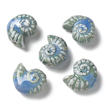 Handmade Porcelain Beads, Snail, Sky Blue, 20~21x16~17x9~10.5mm, Hole: 3mm