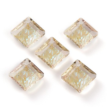 Embossed Glass Rhinestone Pendants, Abnormity Embossed Style, Rhombus, Faceted, Paradise Shine, 13x13x5mm, Hole: 1.2mm, Diagonal Length: 13mm, Side Length: 10mm
